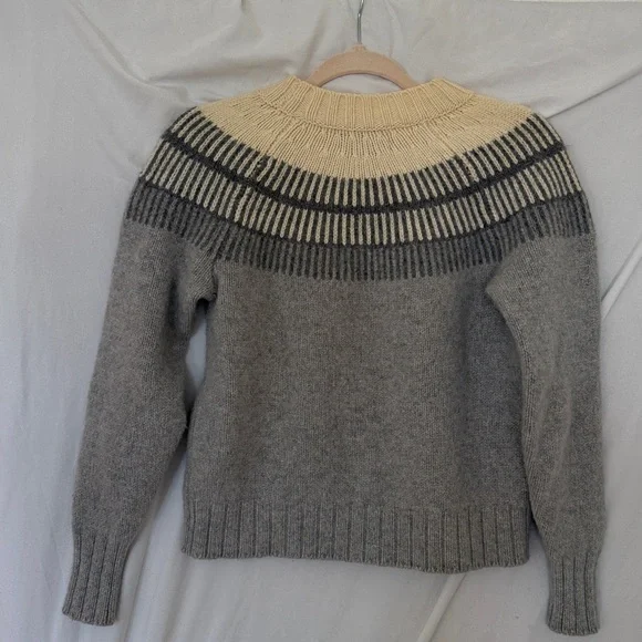 Everlane Merino Wool Jacquard Ski Sweater Fair Isle Gray Size Small - Picture 5 of 5